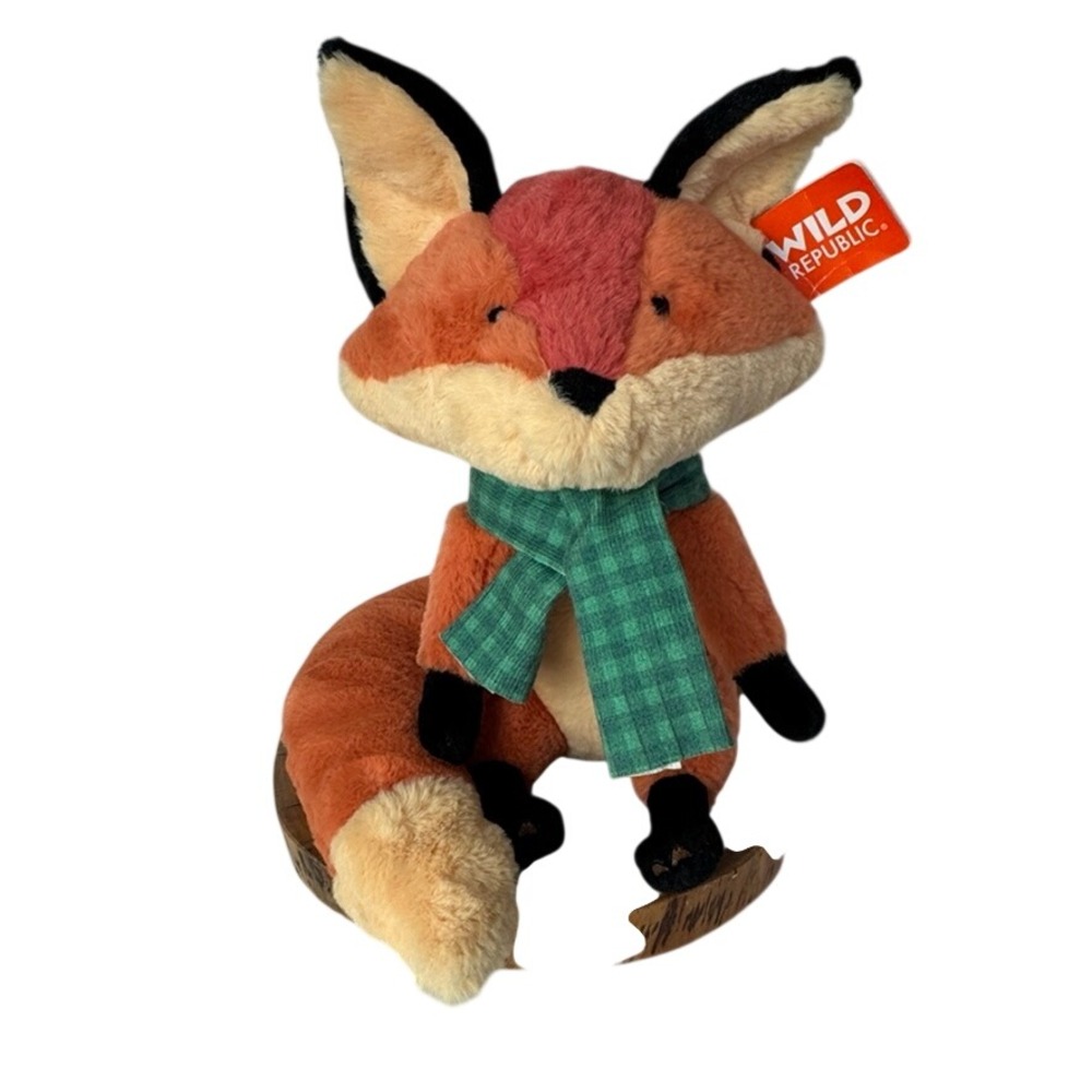 Wild Republic Amazon‎ Holiday Fox Plush Stuffed Animal Green Plaid Scarf 29783